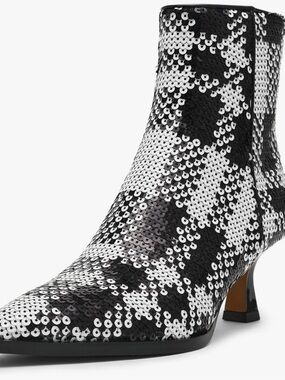 Betsey Johnson Black and White Sequin Plaid Ankle Boots